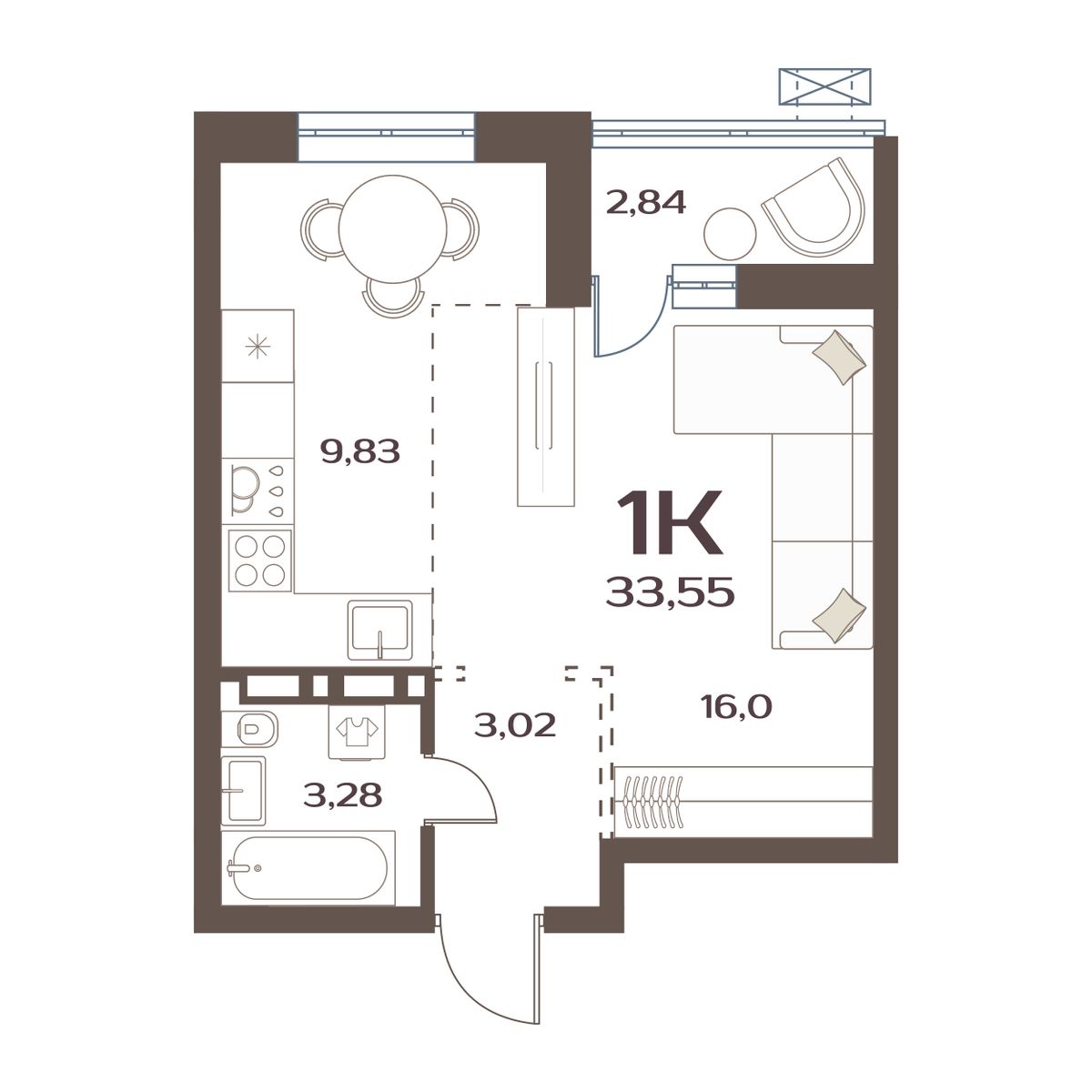 ЖК Меридианы Улисса, 1-комн кв 33,55 м2, за 5 439 000 ₽, 6 этаж